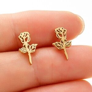 Rose Flower Outline Gold Toned Stud Earrings